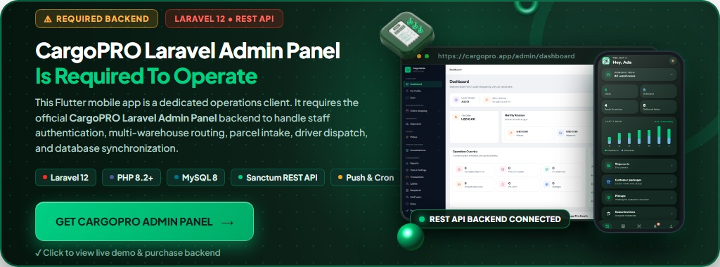 CargoPRO Warehouse App with Laravel Admin Panel, Customer App and Driver App – courier and logistics management system