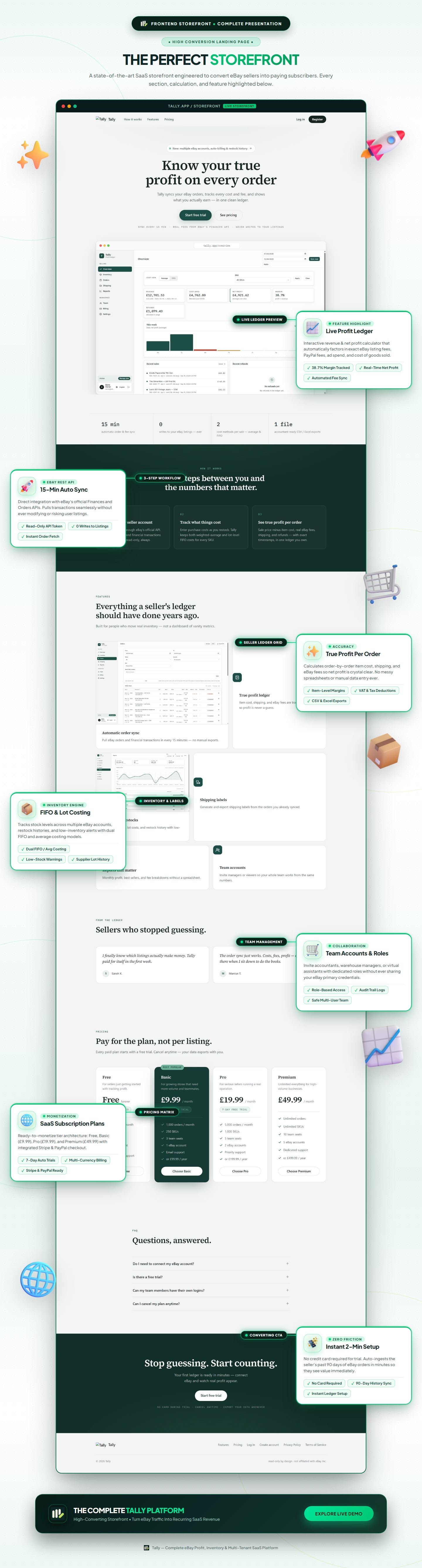 TallySeller eBay order manager &ndash; real eBay Finances fees, refunds, COGS and net profit per order
