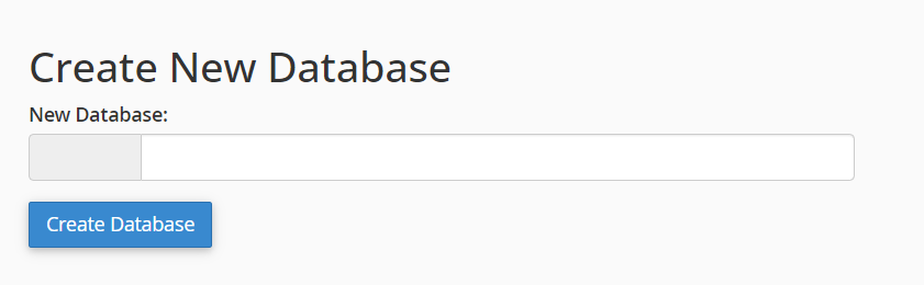 cPanel MySQL Databases โ the Create New Database form