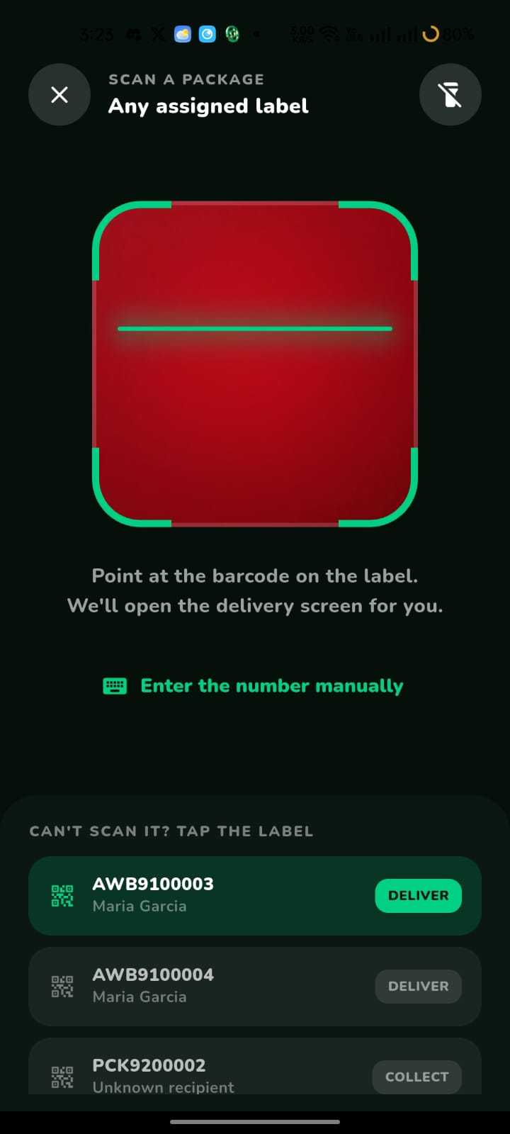 Driver app β barcode scanner with assigned labels list