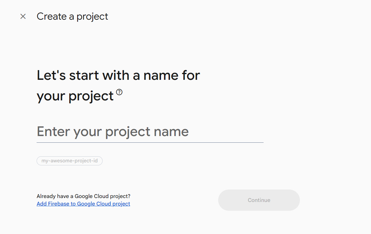 Firebase console β the Create a project wizard