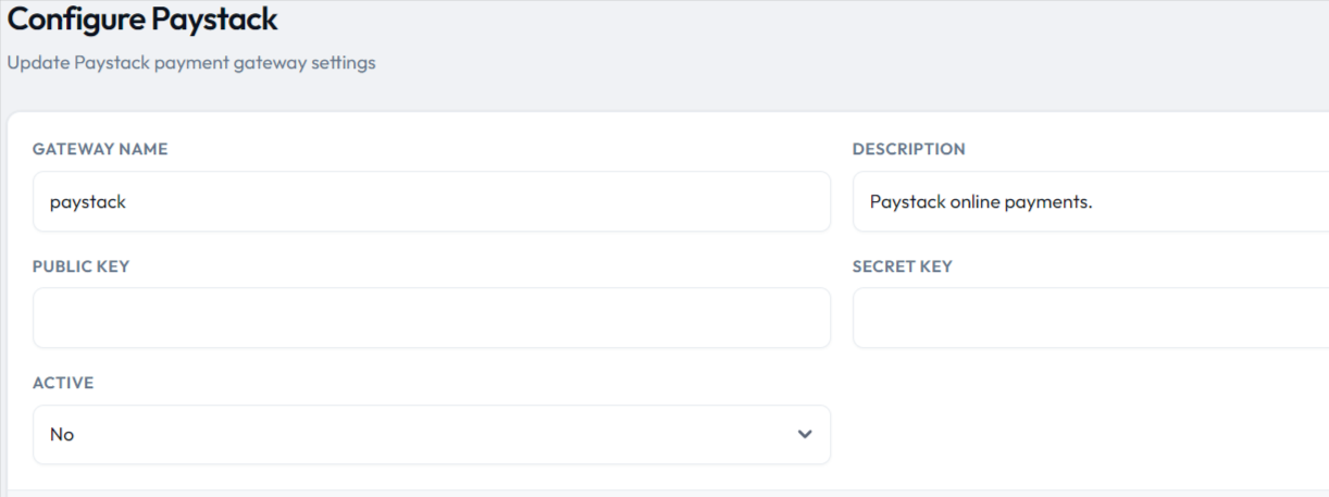 CargoPRO admin β Configure Paystack form