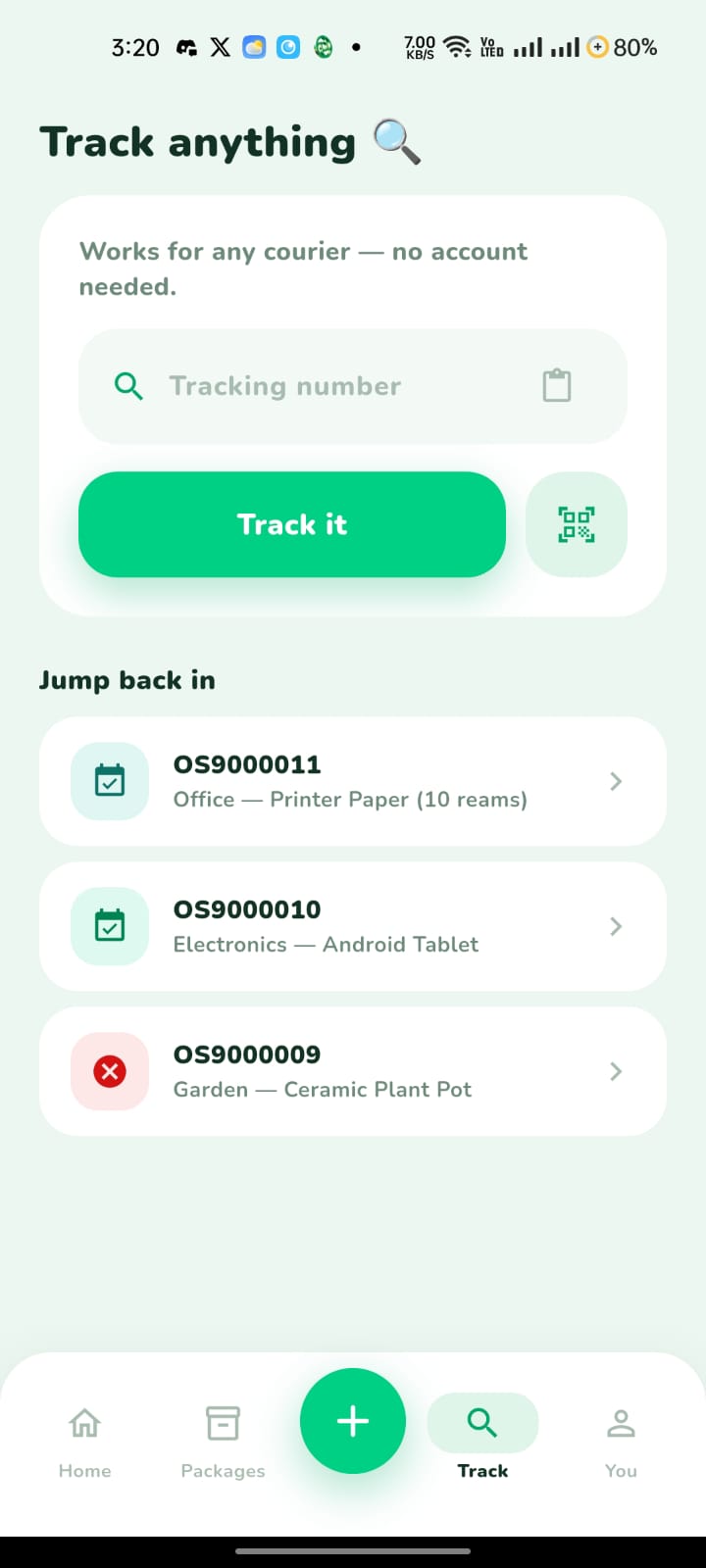 User app β track anything screen