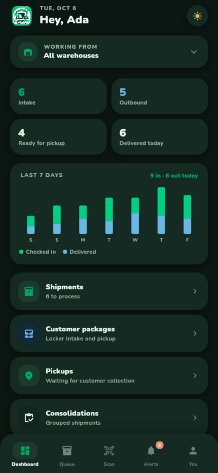 CargoPRO Warehouse app screen