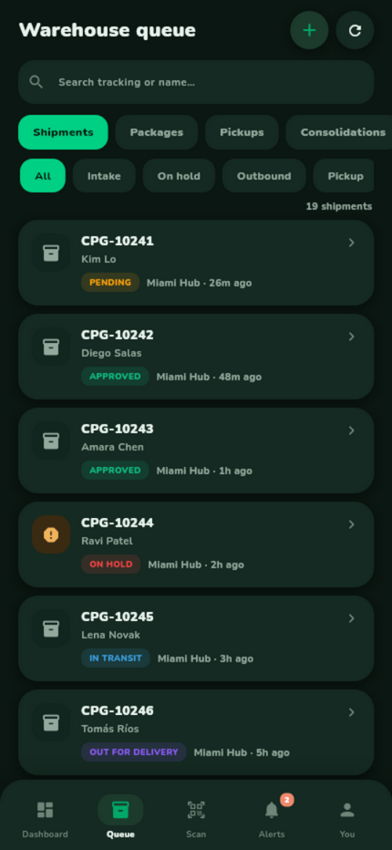 CargoPRO Warehouse app screen